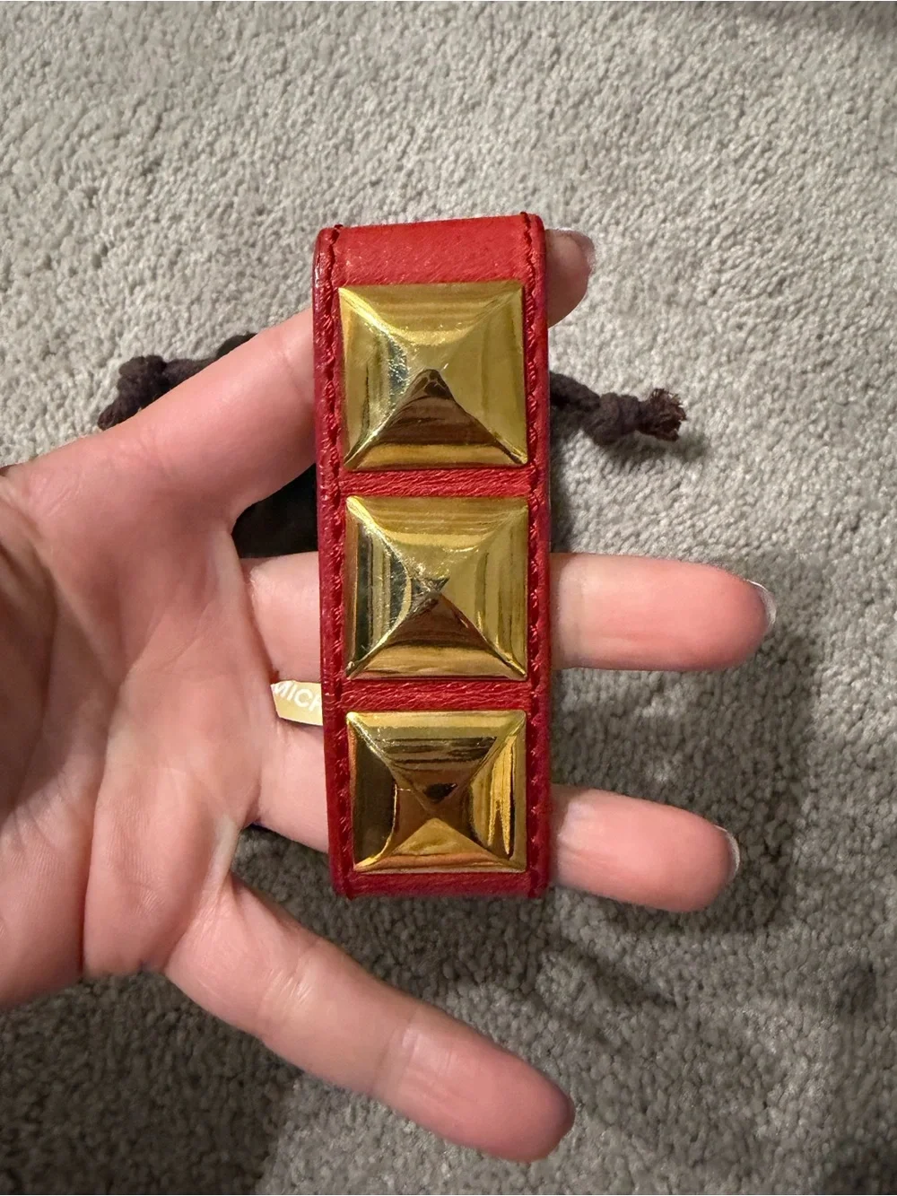 Michael Kors Red Leather Cuff with Gold Hardware